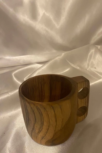 Kuksa Ahşap Rengi Tahta Bardak Kupa Kulplu - 2