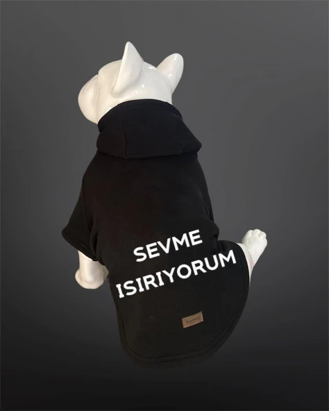 Kedi & Köpek Kıyafeti Sweatshirt - Sevme Isırıyorum Baskılı Siyah Sweatshirt