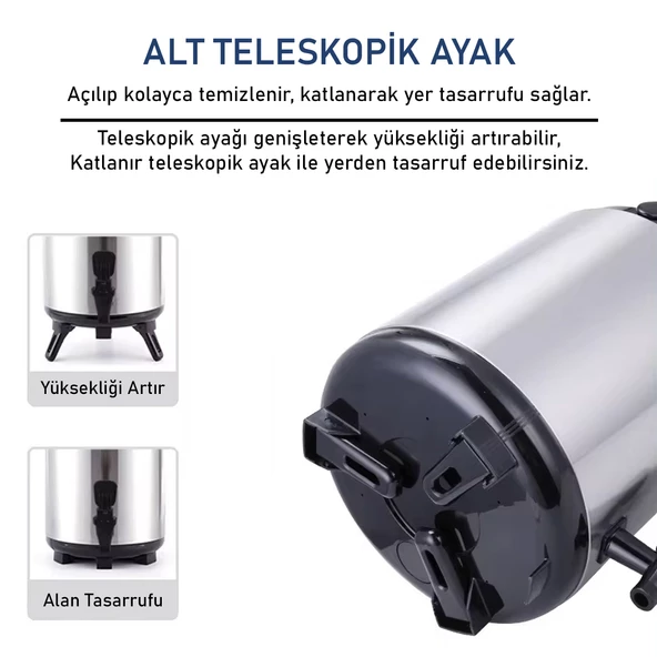 Çelik Termos - 9.5 LT - Çay Termosu -  Çift Kat Çelik - Penguen (PNG-1295C) - 5