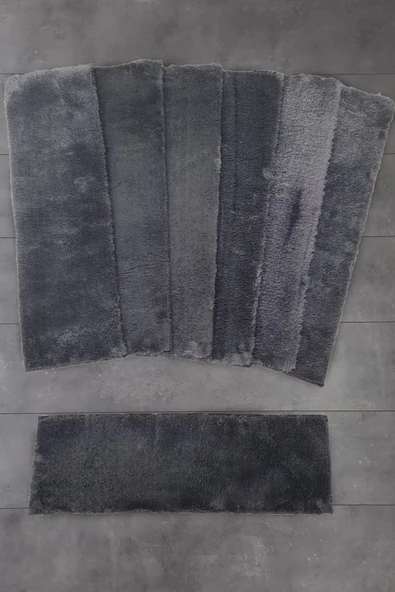 Comfort Antrasit (5 Adet) Merdiven Halısı Pufidik Peluş Kaymaz Deri Tabanlı Basamak Paspası - 2