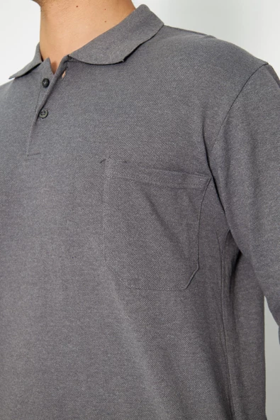 Orange Safety Koyu Gri Polo Yaka Uzun Kol Sweat T-Shirt Kışlık - 6