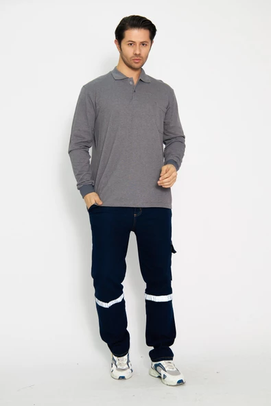 Orange Safety Koyu Gri Polo Yaka Uzun Kol Sweat T-Shirt Kışlık - 2