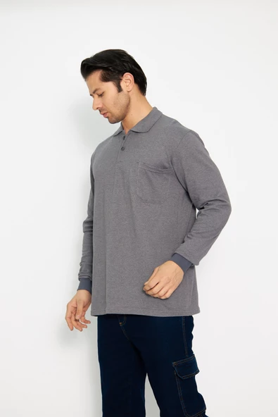 Orange Safety Koyu Gri Polo Yaka Uzun Kol Sweat T-Shirt Kışlık - 3