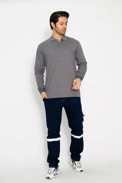 Orange Safety Koyu Gri Polo Yaka Uzun Kol Sweat T-Shirt Kışlık - 7