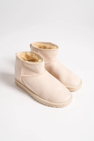 New JOLİE Bağcıksız Düz Taban İçi Kürklü Kısa Süet Kadın Bot - 2