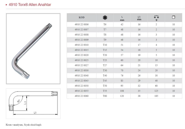İZELTAŞ T20 TORX  PARÇA ALLEN 4910 22 0020