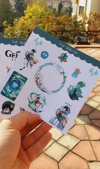 Genshin-venti 2 Adet Sticker Set Parlak Kağıt - 5