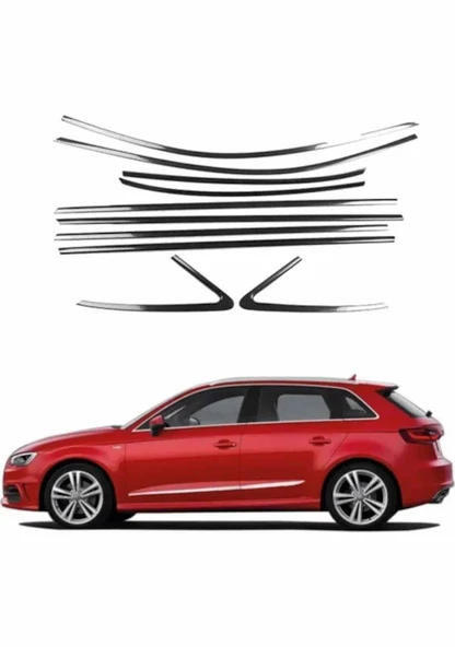 Audi A3 Hb Cam Çıtası Çerçevesi Krom Komple 2013-2020 arası - 3