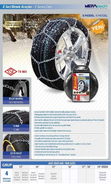 225/60x17 Ebatlarına Uyumlu Takmatik X tipi Kar Patinaj Zinciri Prozin - Resim 2