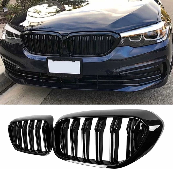 Bmw G30 çift şeritli ön panjur ızgara 2018-2020 arası parlak siyah - 2