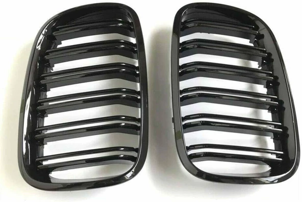 Bmw X5 E70 çift şeritli ön panjur ızgara 2006-2013 arası parlak siyah - 2