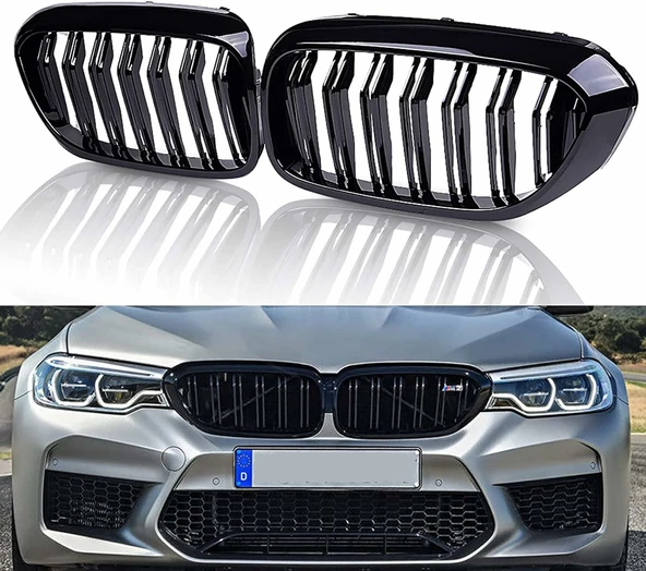 Bmw G30 çift şeritli ön panjur ızgara 2018-2020 arası parlak siyah
