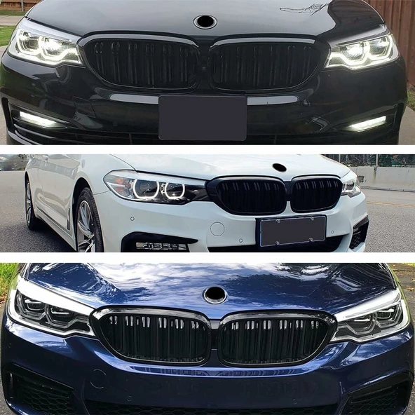 Bmw G30 çift şeritli ön panjur ızgara 2018-2020 arası parlak siyah - 7