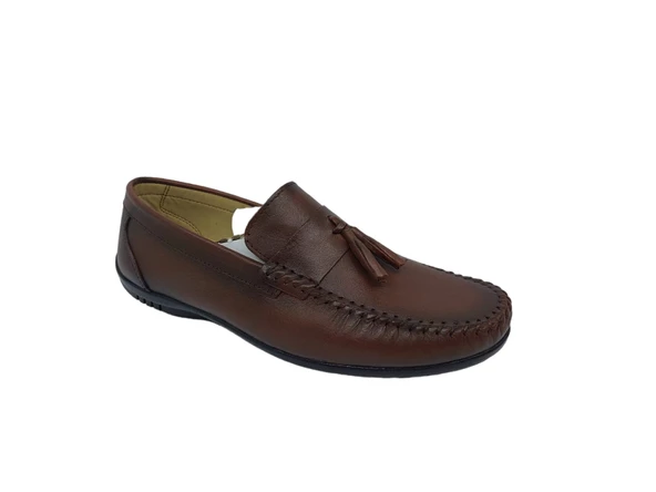 Zerhan 100 Erkek Taba Hakiki Deri Günlük Kullanım Loafer Ayakkabı - 4