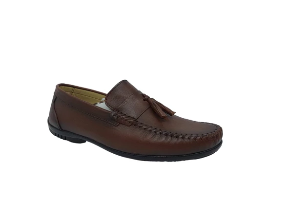 Zerhan 100 Erkek Taba Hakiki Deri Günlük Kullanım Loafer Ayakkabı - 2