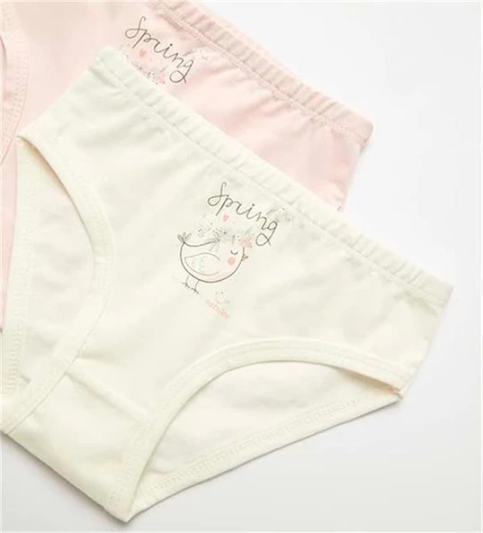 Natuline Kız Çocuk 2'li Spring Bird Likralı Külot Ekru/Pembe 5805