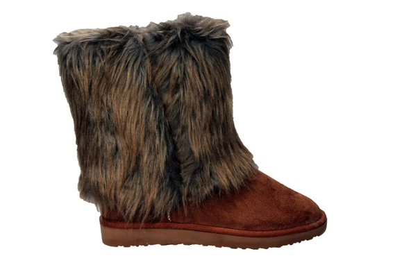 YAZKIŞ Kadın Taba Siyah Tüylü İçi Yünlü Ak Bot - Resim 2