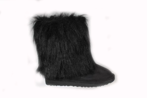 YAZKIŞ Kadın Taba Siyah Tüylü İçi Yünlü Ak Bot - Resim 6