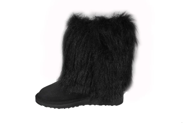 YAZKIŞ Kadın Taba Siyah Tüylü İçi Yünlü Ak Bot - Resim 7
