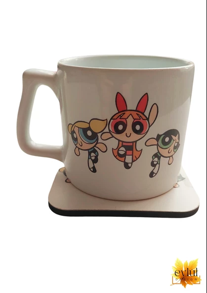 Powerpuff Girls Baskılı Lüks Oval Seramik Kupa Bardak Çay-kahve Bardağı Bardak Altlığı Hediyeli - 3