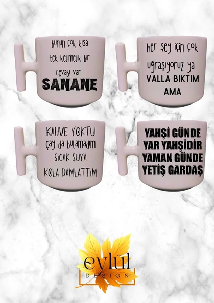 4lü Gibi Replik Özel Tasarım Yazılı Krem Rengi Eğlenceli Yazılı Esprili T Kupa Bardak Latte Bardağı