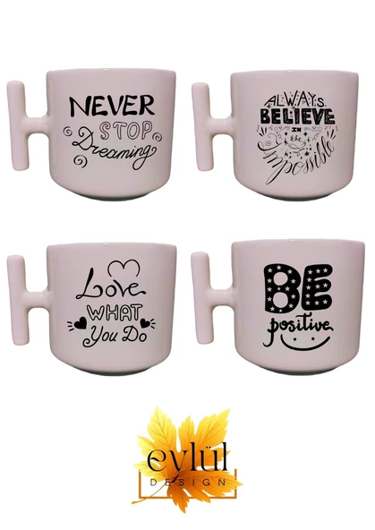 4lü Özel Tasarım Yazılı Krem Rengi Motivasyon Yazılı Esprili T Kupa Bardak Latte Bardağı - 4 ADET ürün görseli