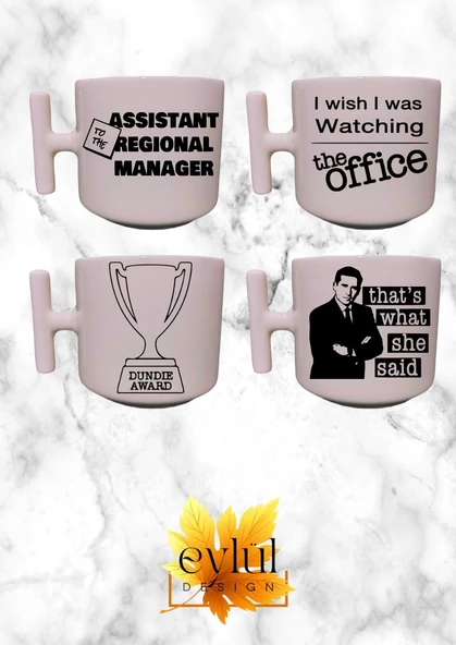 4lü The Office Özel Tasarım Yazılı Krem Rengi Eğlenceli Yazılı Esprili T Kupa Bardak Latte Bardağı