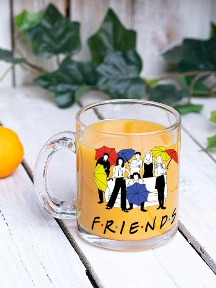Friends Temalı Yazılı Özel Tasarım Baskılı Cam Kupa Bardak Hediye Çay-Kahve Bardağı