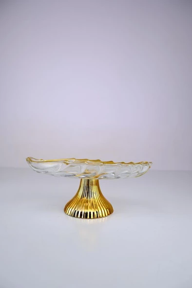 Digithome Leaf Ayaklı Oval Cam Servis Sunumluk Kurabiyelik Gold Yaldızlı 20 Cm – 11111AYK C320.045 - 4