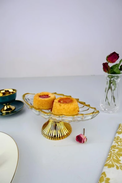 Digithome Leaf Ayaklı Oval Cam Servis Sunumluk Kurabiyelik Gold Yaldızlı 20 Cm – 11111AYK C320.045 - 2