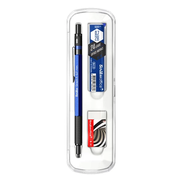 Scrikss Graph-X Versatil Uçlu Kalem Uç+Silgi 3 lü Okul Seti Kristal Kutu 0.7 - 4