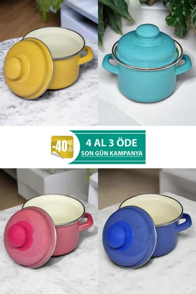 Nishev Emaye Mini Derin Tencere Seti 12 cm 900 ml - 3 Renk Alana 1 Renk Bedava