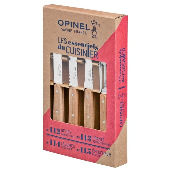 Opinel OP-001300 Essential Küçük Mutfak Bıçağı Seti,Açık Kahve