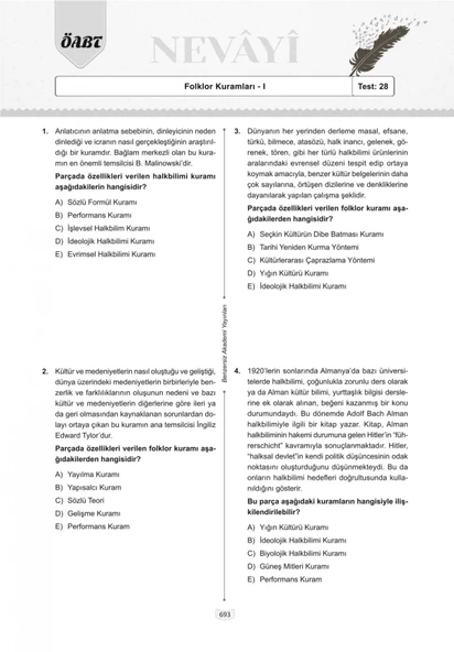 2024 ÖABT Nevayi Türk Dili ve Edebiyatı Öğretmenliği Çözümlü Soru Bankası Benzersiz Akademi Yayınları - 2