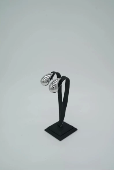 Gözyaşı Damlası Gümüş Renk Çelik Küpe - 2