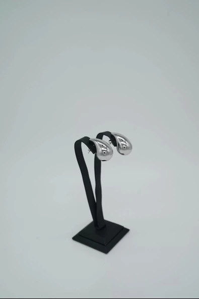 Gözyaşı Damlası Gümüş Renk Çelik Küpe - 4