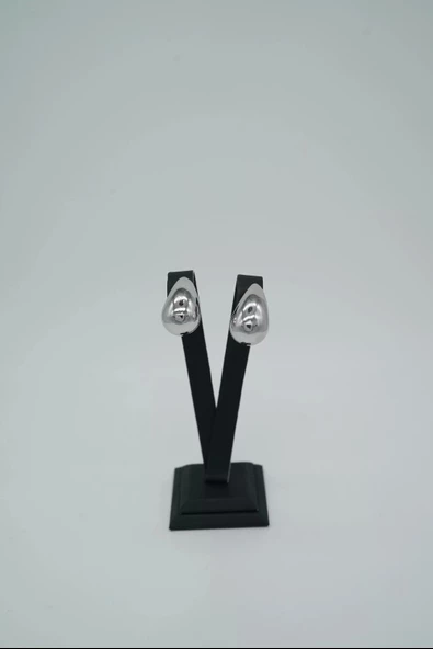 Gözyaşı Damlası Gümüş Renk Çelik Küpe - 3