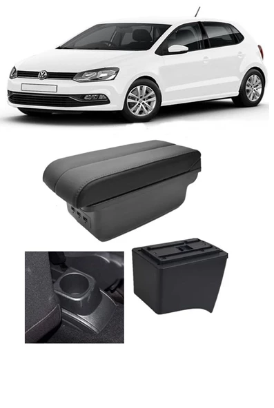 Volkswagen Polo 2011-2019 Delmesiz Vidasız Kol Dayama Kolçak Usb+Çift Açılır Siyah Dikişli