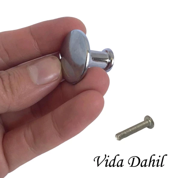 Düz Düğme Krom Kulp Mobilya Çekmece Dolap Kapak Kulbu Metal Kulp Aksesuarları Vidalı (8 Adet) - 2