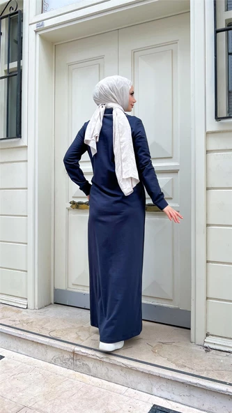 Yakalı Cepli Yandan Düğmeli Pamuklu Uzun Ferace - 71176.015 - Lacivert - 10