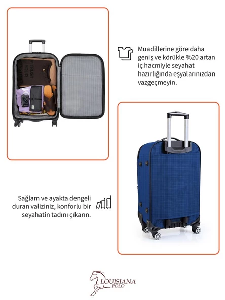 Louisiana Polo Kabin Boy 4 Teker Kumaş Valiz Saks Mavi 1081 - Resim 6