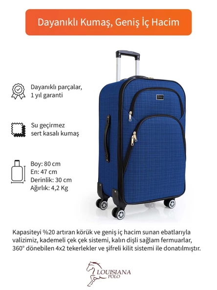 Louisiana Polo Büyük Boy 4 Teker Kumaş Valiz Saks Mavi 1081 - 2