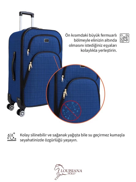 Louisiana Polo Büyük Boy 4 Teker Kumaş Valiz Saks Mavi 1081 - 6