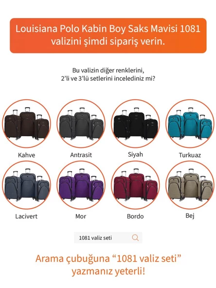 Louisiana Polo Kabin Boy 4 Teker Kumaş Valiz Saks Mavi 1081 - Resim 7