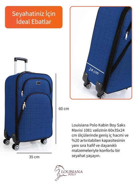 Louisiana Polo Kabin Boy 4 Teker Kumaş Valiz Saks Mavi 1081 - Resim 2
