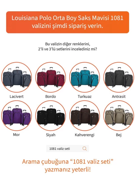 Louisiana Polo Orta Boy 4 Teker Kumaş Valiz Saks Mavi 1081 - Resim 8