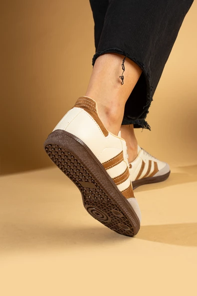 Pembe Potin Bağcıklı Comfort Taban 3 Şeritli Kadın Sneaker 001-1009-24BejKahve - 3