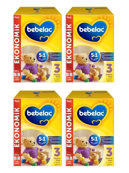 Bebelac 3 Bebek Devam Sütü 800 gr 9-12 Ay x 4 Adet -KOFRE