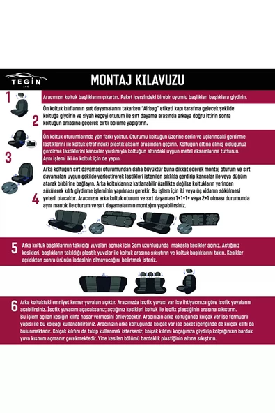 Bakü Serisi Tay Tüyü Siyah Kırmızı Oto Koltuk Kılıfı 5li Takım Set - 6