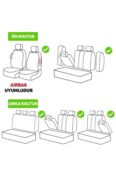 Bakü Serisi Tay Tüyü Siyah Oto Koltuk Kılıfı 5li Takım Set - 5